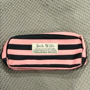 Jack Wills Pink and Black Striped Cosmetic Bag